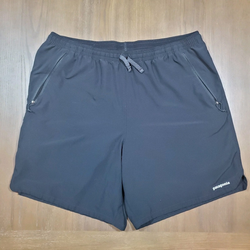 Patagonia Shorts Mens XL Nine Trails Black Lined Stretch Recycled Polyester Gym